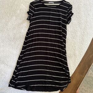 Z Supply Knits Black and White Striped Mini Dress Short Sleeve
